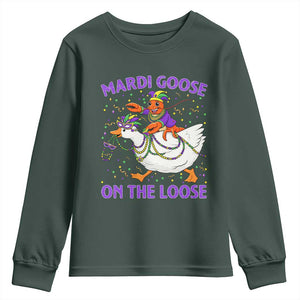 Funny Mardi Gras Youth Sweatshirt Goose Crawfish Carnival Trendy Meme TS14 Dark Forest Green Print Your Wear