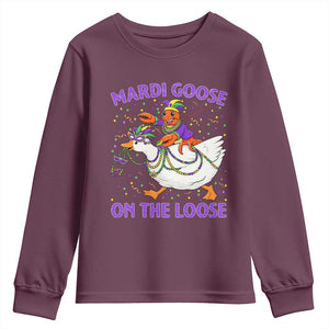 Funny Mardi Gras Youth Sweatshirt Goose Crawfish Carnival Trendy Meme TS14 Maroon Print Your Wear