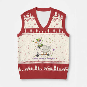 Mardi Gras Silly Goose V-Neck Knit Sweater Vest Off To Cause A Kerfuffle TS14 Beige Red Print Your Wear