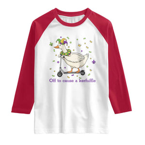 Mardi Gras Silly Goose Raglan Shirt Off To Cause A Kerfuffle TS14 White Red Print Your Wear