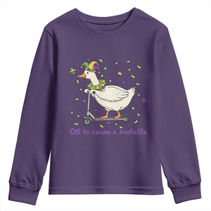 Mardi Gras Silly Goose Youth Sweatshirt Off To Cause A Kerfuffle TS14 Purple Print Your Wear