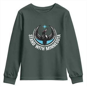 Minnesota Strong Youth Sweatshirt Stand With Minnesota Anti ICE Immigration Rights Protest TS14 Dark Forest Green Print Your Wear