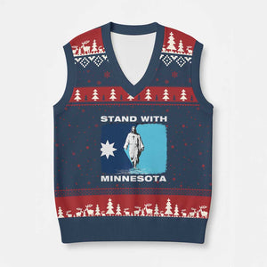 Stand with Minnesota V-Neck Knit Sweater Vest Christian Jesus Minnesota Strong Subtle Anti ICE TS14 Navy Red Print Your Wear