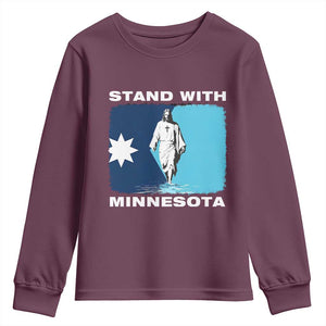 Stand with Minnesota Youth Sweatshirt Christian Jesus Minnesota Strong Subtle Anti ICE TS14 Maroon Print Your Wear