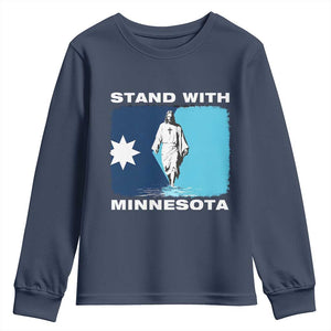 Stand with Minnesota Youth Sweatshirt Christian Jesus Minnesota Strong Subtle Anti ICE TS14 Navy Print Your Wear