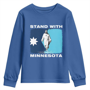 Stand with Minnesota Youth Sweatshirt Christian Jesus Minnesota Strong Subtle Anti ICE TS14 Royal Blue Print Your Wear