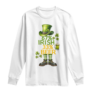 67 Irish 33 Beer Long Sleeve Shirt Funny Six Seven Leprechaun Drinking Beer Lover TS14 White Print Your Wear