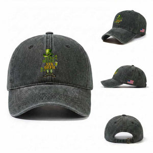 67 Irish 33 Beer Washed Cotton Baseball Cap Funny Six Seven Leprechaun Drinking Beer Lover TS14 Washed Cap Universal Fit Dark Green Print Your Wear