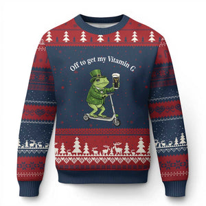 Funny Frog St Patricks Day Meme Ugly Christmas Sweater Vitamin G Irish Beer TS14 Navy Red Print Your Wear