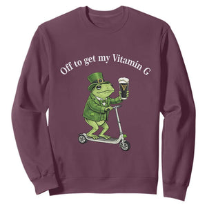Funny Frog St Patricks Day Meme Sweatshirt Vitamin G Irish Beer TS14 Maroon Print Your Wear