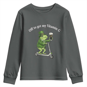 Funny Frog St Patricks Day Meme Youth Sweatshirt Vitamin G Irish Beer TS14 Dark Heather Print Your Wear