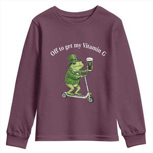 Funny Frog St Patricks Day Meme Youth Sweatshirt Vitamin G Irish Beer TS14 Maroon Print Your Wear