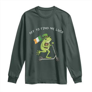 Funny Frog Christian St Patricks Day Long Sleeve Shirt Off To Find Me Lucky TS14 Dark Forest Green Print Your Wear