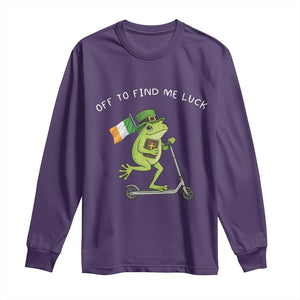 Funny Frog Christian St Patricks Day Long Sleeve Shirt Off To Find Me Lucky TS14 Purple Print Your Wear
