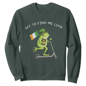 Funny Frog Christian St Patricks Day Sweatshirt Off To Find Me Lucky TS14 Dark Forest Green Print Your Wear