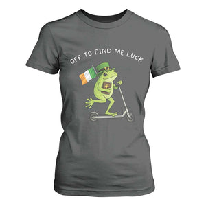 Funny Frog Christian St Patricks Day T Shirt For Women Off To Find Me Lucky TS14 Dark Heather Print Your Wear