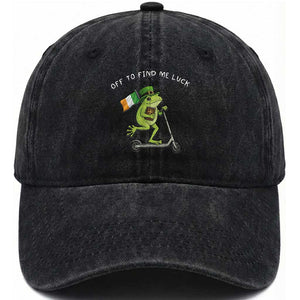 Funny Frog Christian St Patricks Day Washed Cotton Baseball Cap Off To Find Me Lucky TS14 Washed Cap Universal Fit Black Print Your Wear