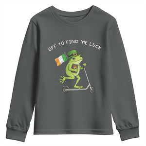 Funny Frog Christian St Patricks Day Youth Sweatshirt Off To Find Me Lucky TS14 Dark Heather Print Your Wear