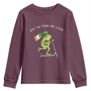 Funny Frog Christian St Patricks Day Youth Sweatshirt Off To Find Me Lucky TS14 Maroon Print Your Wear