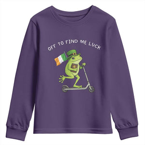 Funny Frog Christian St Patricks Day Youth Sweatshirt Off To Find Me Lucky TS14 Purple Print Your Wear