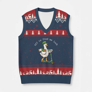 Funny Goose Christian St Patricks Day V-Neck Knit Sweater Vest Off To Find Me Lucky TS14 Navy Red Print Your Wear