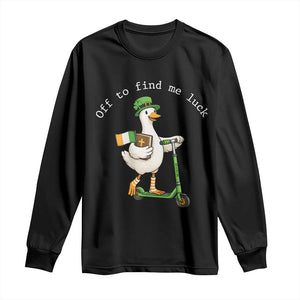 Funny Goose Christian St Patricks Day Long Sleeve Shirt Off To Find Me Lucky TS14 Black Print Your Wear
