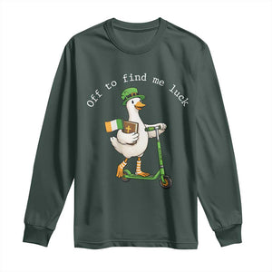 Funny Goose Christian St Patricks Day Long Sleeve Shirt Off To Find Me Lucky TS14 Dark Forest Green Print Your Wear