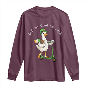 Funny Goose Christian St Patricks Day Long Sleeve Shirt Off To Find Me Lucky TS14 Maroon Print Your Wear