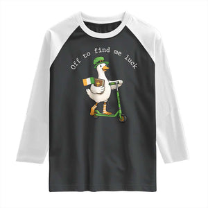 Funny Goose Christian St Patricks Day Raglan Shirt Off To Find Me Lucky TS14 Black White Print Your Wear