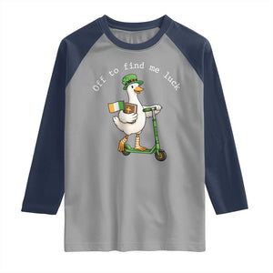 Funny Goose Christian St Patricks Day Raglan Shirt Off To Find Me Lucky TS14 Sport Gray Navy Print Your Wear