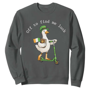 Funny Goose Christian St Patricks Day Sweatshirt Off To Find Me Lucky TS14 Dark Heather Print Your Wear