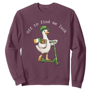 Funny Goose Christian St Patricks Day Sweatshirt Off To Find Me Lucky TS14 Maroon Print Your Wear
