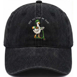Funny Goose Christian St Patricks Day Washed Cotton Baseball Cap Off To Find Me Lucky TS14 Washed Cap Universal Fit Black Print Your Wear
