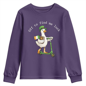 Funny Goose Christian St Patricks Day Youth Sweatshirt Off To Find Me Lucky TS14 Purple Print Your Wear