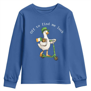 Funny Goose Christian St Patricks Day Youth Sweatshirt Off To Find Me Lucky TS14 Royal Blue Print Your Wear
