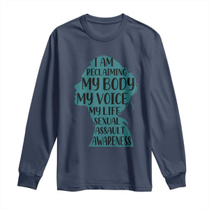 Sexual Assault Awareness Long Sleeve Shirt Women Support Survivors TS14 Navy Print Your Wear