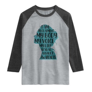 Sexual Assault Awareness Raglan Shirt Women Support Survivors TS14 Heather Gray Heather Charcoal Print Your Wear