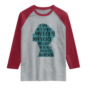 Sexual Assault Awareness Raglan Shirt Women Support Survivors TS14 Heather Gray Heather Red Print Your Wear