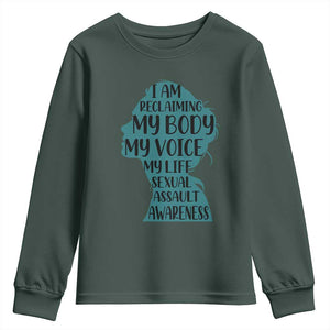 Sexual Assault Awareness Youth Sweatshirt Women Support Survivors TS14 Dark Forest Green Print Your Wear