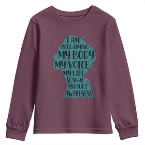 Sexual Assault Awareness Youth Sweatshirt Women Support Survivors TS14 Maroon Print Your Wear