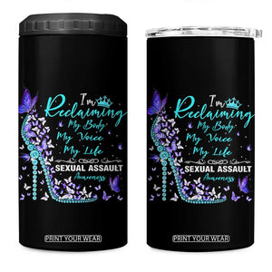 Sexual Assault Awareness 4 in 1 Can Cooler Tumbler I Am Reclaiming My Body My Voice My Life TS14 One Size: 16 oz Black Print Your Wear