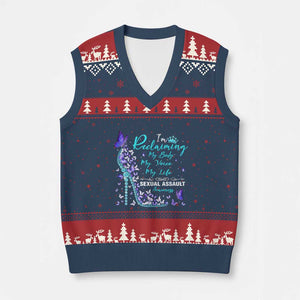Sexual Assault Awareness V-Neck Knit Sweater Vest I Am Reclaiming My Body My Voice My Life TS14 Navy Red Print Your Wear