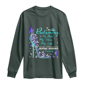 Sexual Assault Awareness Long Sleeve Shirt I Am Reclaiming My Body My Voice My Life TS14 Dark Forest Green Print Your Wear