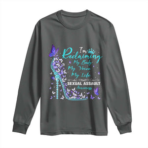 Sexual Assault Awareness Long Sleeve Shirt I Am Reclaiming My Body My Voice My Life TS14 Dark Heather Print Your Wear