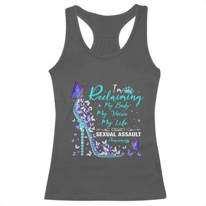 Sexual Assault Awareness Racerback Tank Top I Am Reclaiming My Body My Voice My Life TS14 Dark Heather Print Your Wear