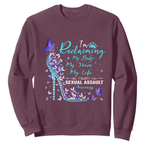 Sexual Assault Awareness Sweatshirt I Am Reclaiming My Body My Voice My Life TS14 Maroon Print Your Wear