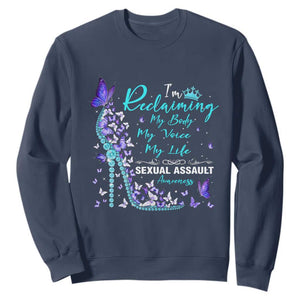 Sexual Assault Awareness Sweatshirt I Am Reclaiming My Body My Voice My Life TS14 Navy Print Your Wear