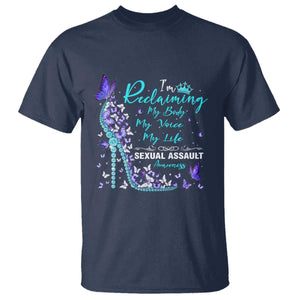 Sexual Assault Awareness T Shirt I Am Reclaiming My Body My Voice My Life TS14 Navy Print Your Wear