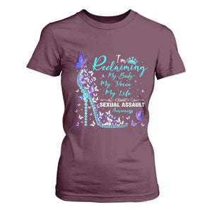 Sexual Assault Awareness T Shirt For Women I Am Reclaiming My Body My Voice My Life TS14 Maroon Print Your Wear