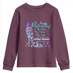 Sexual Assault Awareness Youth Sweatshirt I Am Reclaiming My Body My Voice My Life TS14 Maroon Print Your Wear